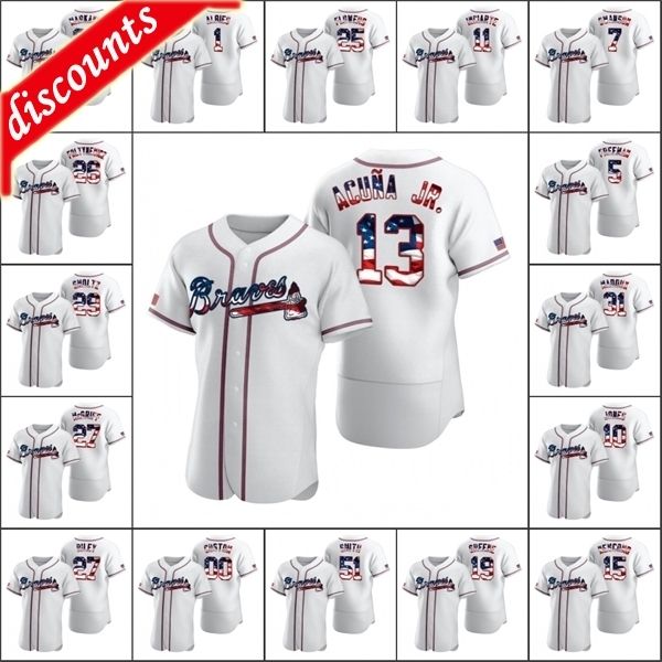 

atlanta \ rbraves men # 7 dansby swanson 5 freddie freeman 13 ronald acuna jr. пользовательские женщины молодежь белый 2020 звезды нашивки 4, Blue;black