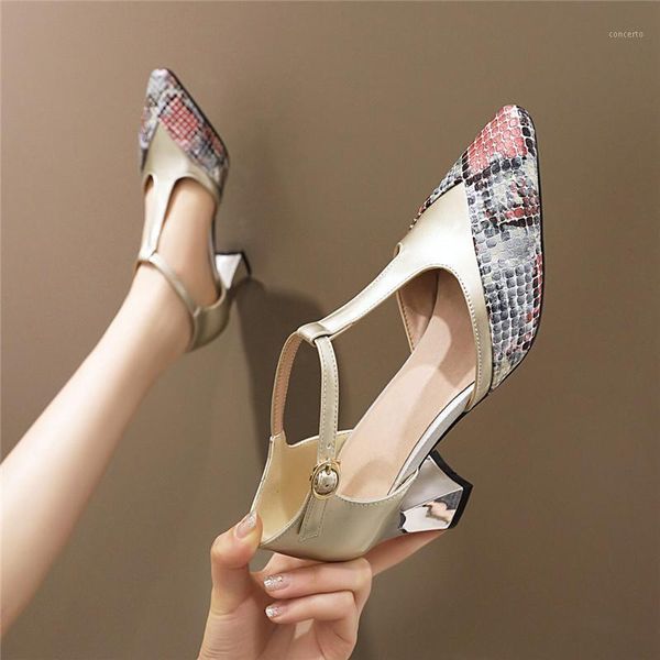 

yqbtdl silver gold womens shoes heels snake print pointed toe fashion party block high heel pumps summer ladies shoes with heels1, Black