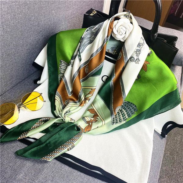 

silk scarf for women summer metal chain skull scarf key and bone print silk square scarf femal fashion wraps bandanas pashmina shawls, Blue;gray