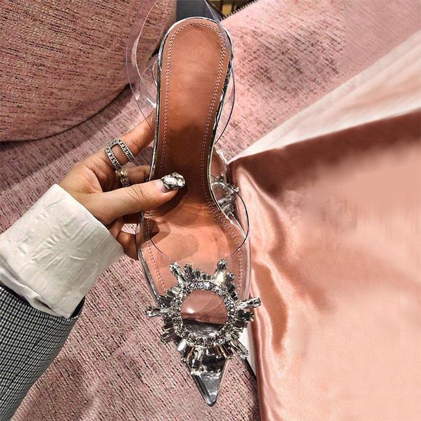 

прозрачные сандалии женщина фея одиночная обувь острый превышает кристалл туфли на высоком каблуке женщина хорошая, Black