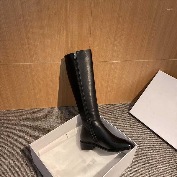 

boots winter style knee high genuine leather women warm motorcycle european cowhide shoes1, Black