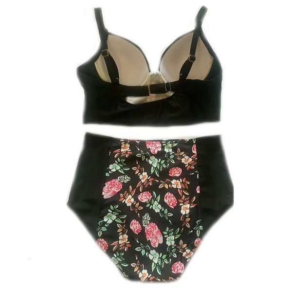 

large size printed digital printing fertilizer high waist tight two-piece swimsuit, Black;white