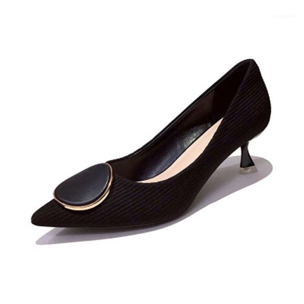 

dress shoes cat high heels women simple french girl stiletto pointed shoes1, Black