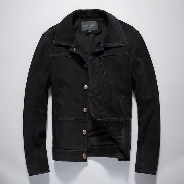 

coat and leather leather a undertakes to supply of goods wholesale men grind arenaceous cowhide jacket lapels, Black