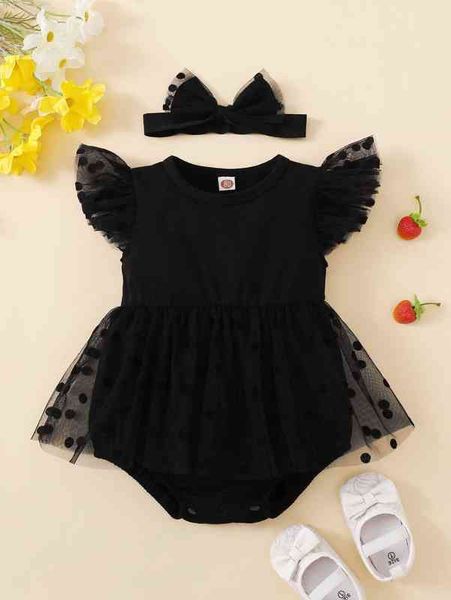 

baby contrast dobby mesh ruffle trim bodysuit with headband she, Blue