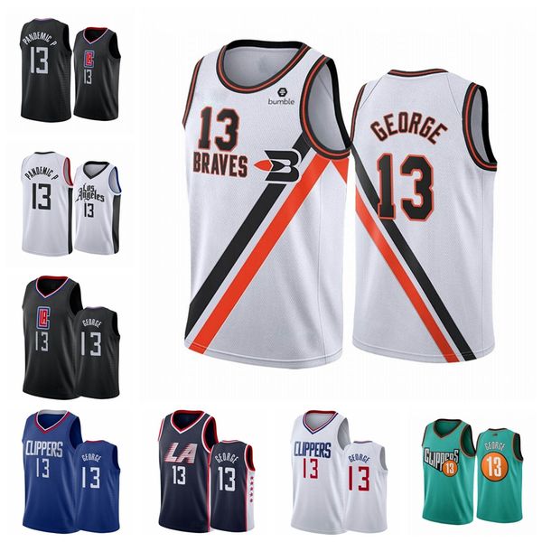 

лос-анджелес выжимание мужчины пол джордж значок белый 2019-20 город нба баскетбол джерси, Black