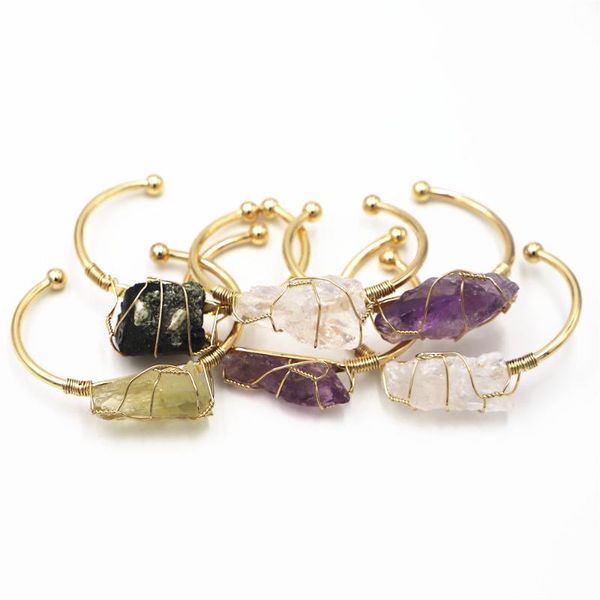 

bangle wholesale natural stone bracelet gold winding irregular crystal quartz cuff copper for women girls kids jewelry, Black