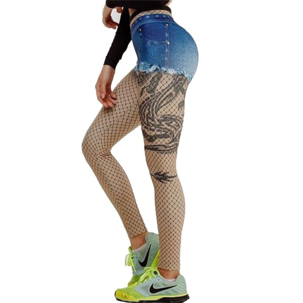 

yoga pants women new denim print slim high waist lift the hips exercise yoga pants leggings, Black;white
