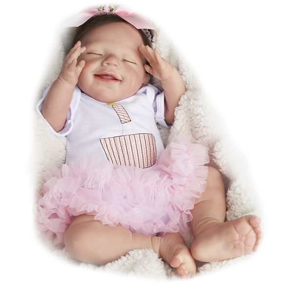 RSG Reborn Baby Boneca 20 polegadas Lifelike Recém-nascido Sorriso Sorriso Bebê Menina Vinil Reborn Bebê Boneca Presente Brinquedo Para Crianças LJ201031
