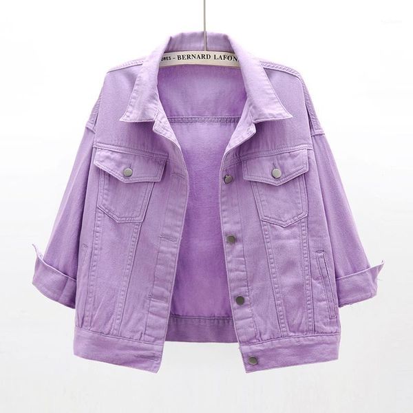 

women 2020 spring autum loose plus size denim jackets candy color jeans coat students turn-down collar outwear jacket jc2541, Black;brown