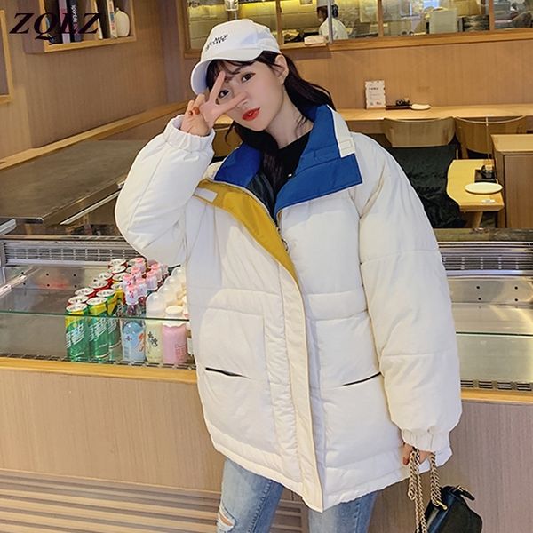

zqlz oversized winter jacket women thick warm hooded coat female loose casual padded short jackets outwear parka mujer 201019, Black