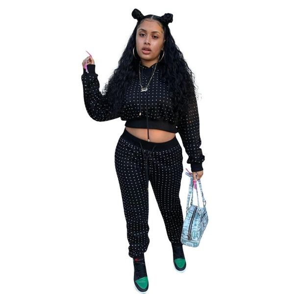 

2020 velvet women two piece set polka dot hooded crop jogger pants matching sets tracksuit winter clothes y2k outfits, Gray