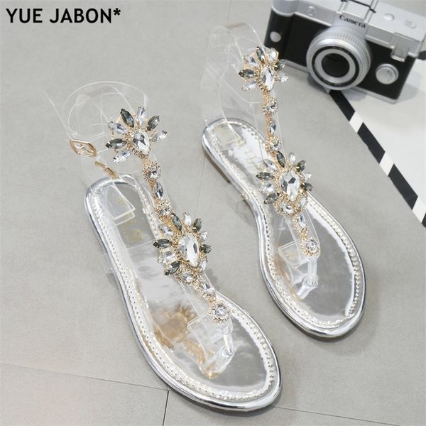 

sliver woman sandals rhinestones chains t-strap comfortable flat crystal sandals t-strap thong crystal flip flops drop shipping y200405, Black
