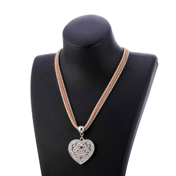 

chains hollow flower crystal heart pendant necklaces for women multi layer choker trendy party wedding vintage jewelry gift 2021, Silver