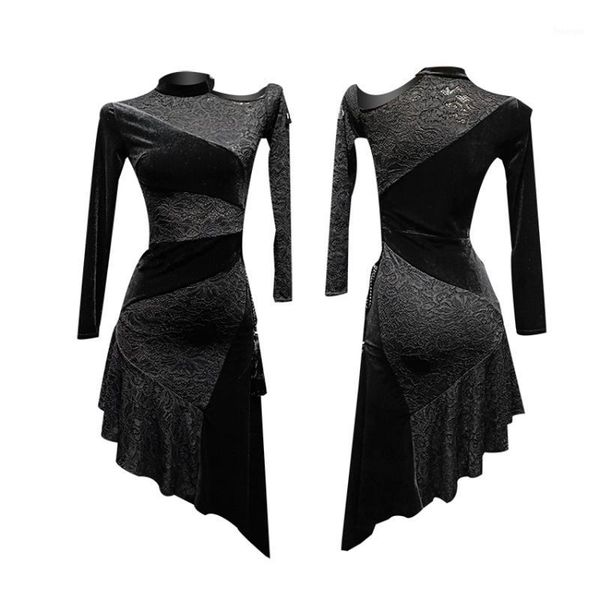 

velvet latin dress dance wear tango dress dance clothing modern costumes ball salsa clothes lace1, Black;red