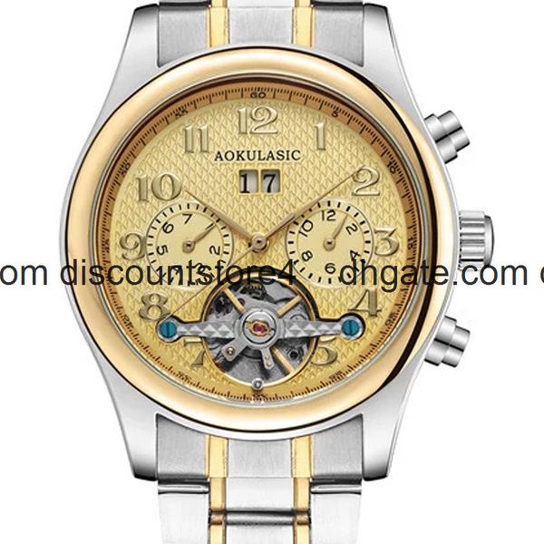 

aokulasic "oguras" hollow steel belt large flywheel mechanical watch men's luminous watch waterproof, Slivery;brown