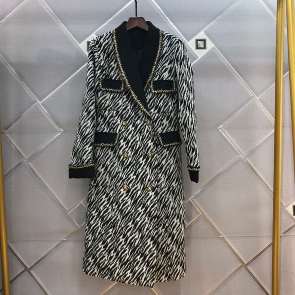 

european and american high-end women's fashion leopard print temperament coat. 2020 autumn/winter new chunhua wool coat medium long sty, Black