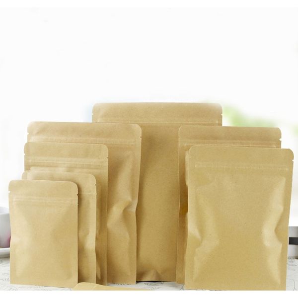 

50шт плоский коричневый крафт бумажный пакеты для подарков конфеты чайные пищевые свадьбы не окно нет встать на молнию kraft сумки ремесел у