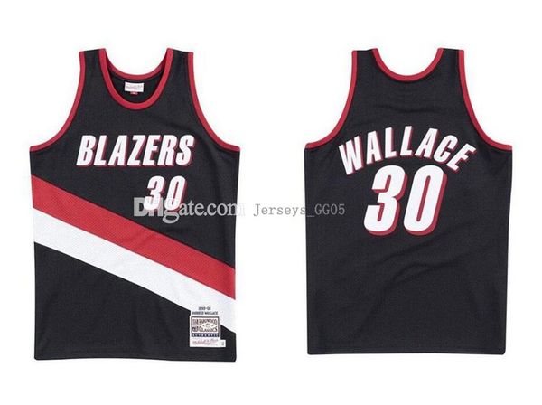 

men basketball portland trail blazers kid abc 30 rasheed wallace mitchell & ness 1999-00 hardwoods classics authentic jersey, Black;red