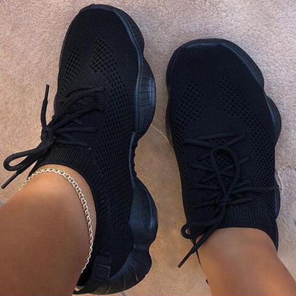 

2021 new sneakers women's mesh autumn shoes woman flats lace breathable non slip casual shoe candy color solid ladies plus size 83b4, Black