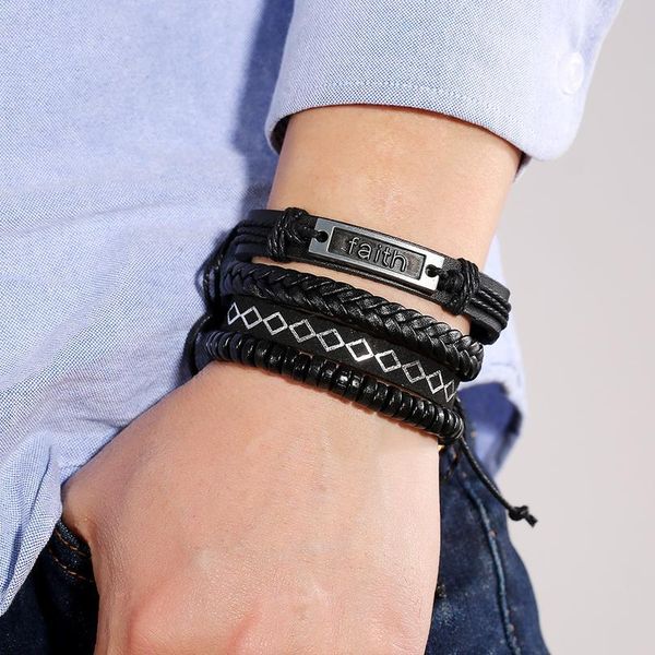 

eif dock black vintage leather bracelet religious faith nameplate christian hangmade jewelry for women man cuff adjusta qylfvb