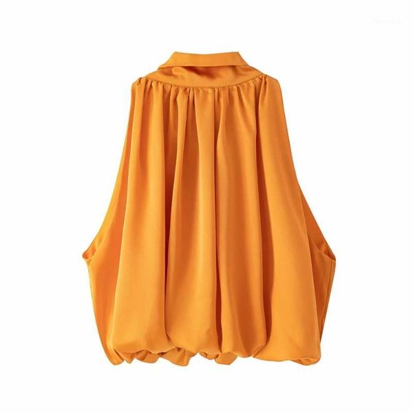 

new summer orange bowknot pleated pullover chic shirt turtleneck loose sleeveless casual fashion femme shirts blouse1, White