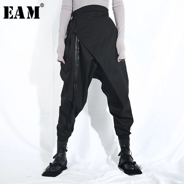 

[eam] new spring autumn high elastic waist loose black ribbon split joint harem pants women trousers fashion tide la98 201031, Black;white