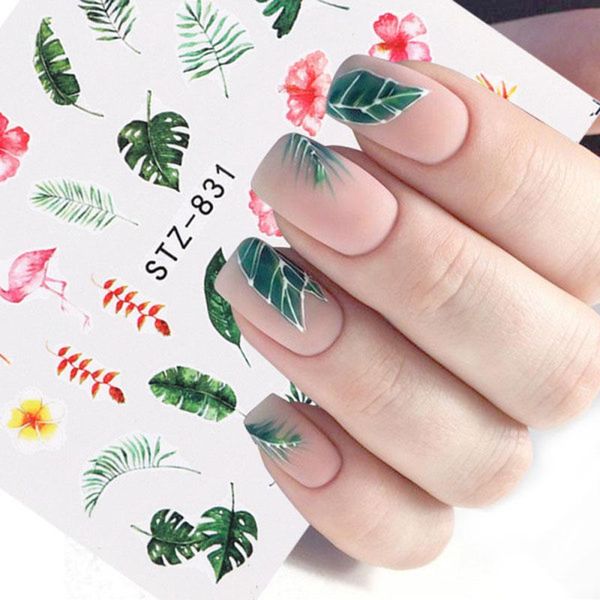 

nail art decorations 1pcs water decal and sticker flower leaf tree simple summer diy slider for 3d manicure decor watermark, Silver;gold