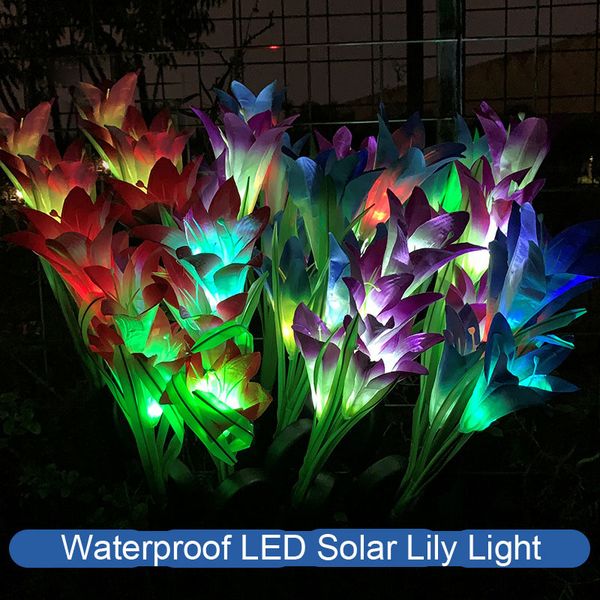

2 pcs led solar lily light waterproof colorful simulation flower festive lawn lamp solar light garden decoration lantern 122 n2