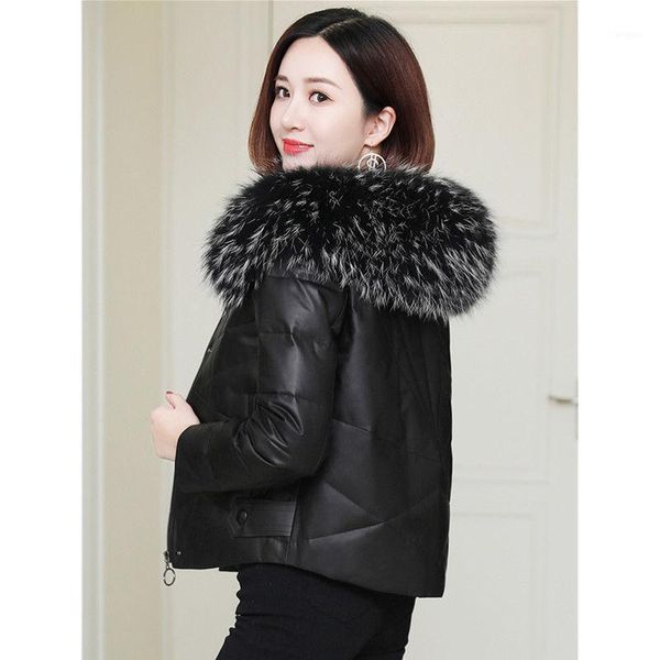 

women 2020 winter imitation leather parkas female fashion faux fur collar hooded pu leather coats thick warm cotton jacket y7771, Black