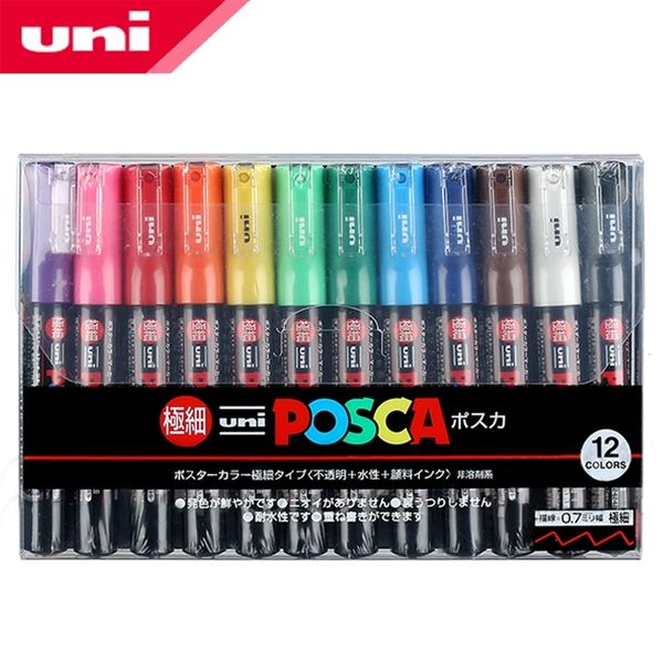 12-Farben-Set Mitsubishi Uni Posca PC-1M Farbmarker – extra feine Rundspitze – 0,7 mm Kunstmarkierungsstifte Büro Schule Y200709