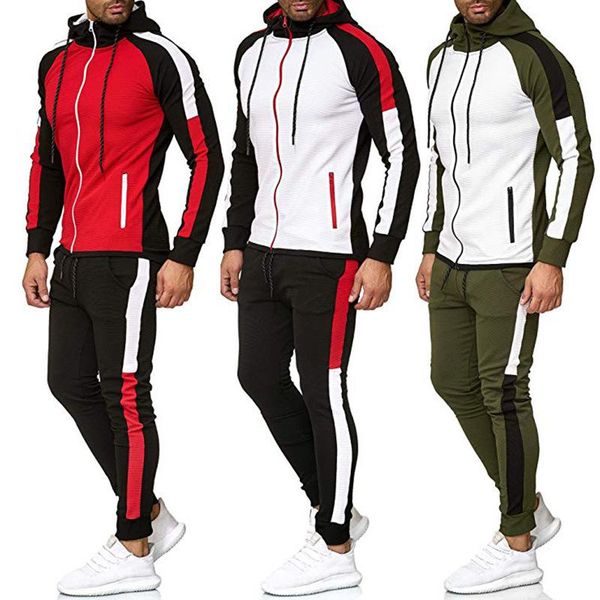 

men's tracksuit hoodie jacket + pants tracksuit male splice long sleeve casual 2 piece set male pocket zipper slim fit gym suit, Gray