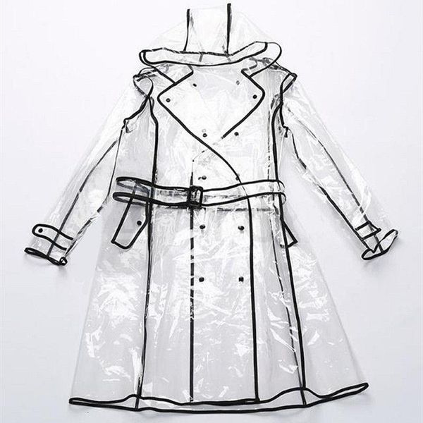 

jacket raincoat runway black women girls rain coat eva ladies windproof clear vinyl hoodie full transparent color covered adult, Black;brown
