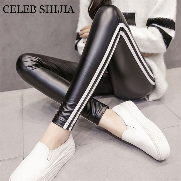 

women pu pant black wet look faux leather leggings slim shiny white track pants plus size s-xxl lj201006