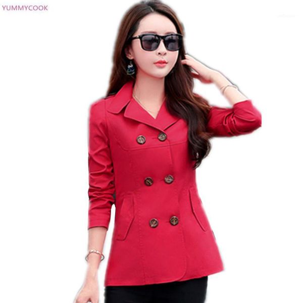 

2020 spring new autumn slim korean solid color leisure jacket women short long sleeve double-breasted windbreaker jacket 4291, Tan;black