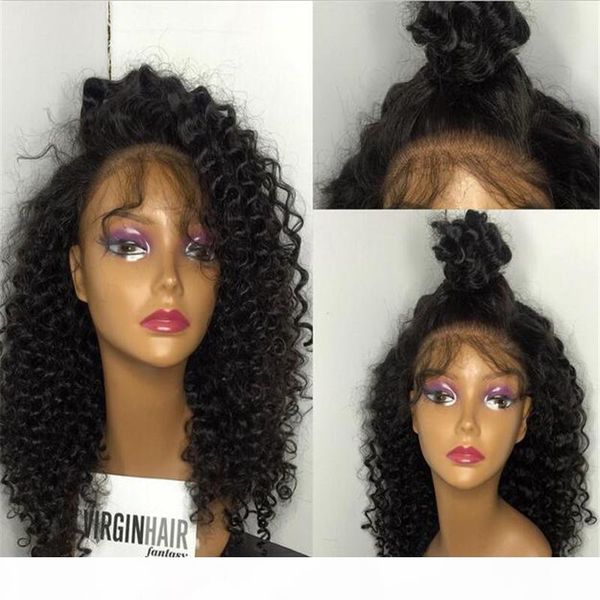 

130% density silky curly human hair 10-26'' inches long brazilian virgin hair full lace wig lace front wig for black woman, Black;brown