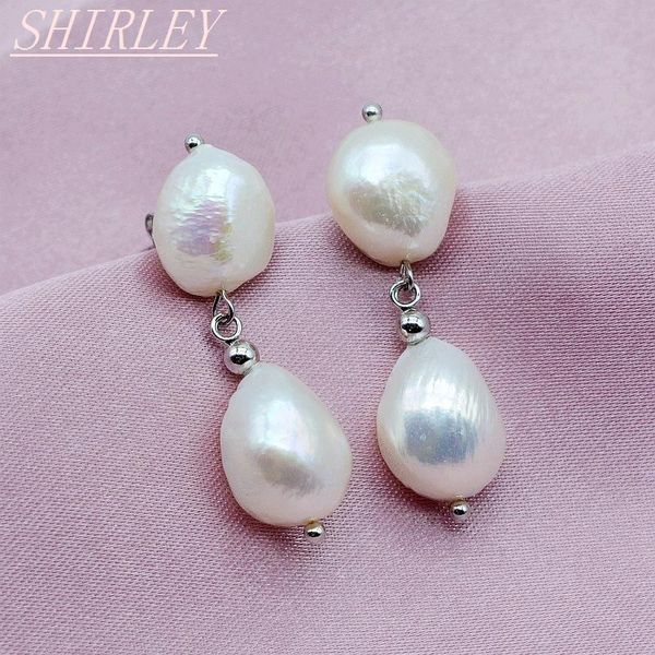 

lovely baroque earrings, simple style, white freshwater pearls, diameter 11mm, 925 sterling silver, ladies pearl earrings, Golden;silver