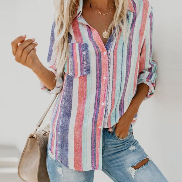 

women's blouses & shirts 2021 autumn long sleeve blouse women fashion striped shirt casual turn down collar office ladies blusas mujer, White