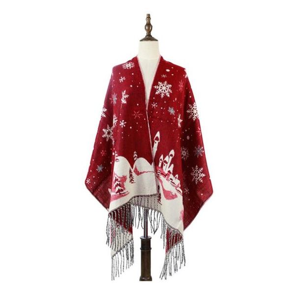 

fashion vintage christmas scarf 2021 winter thick warm tassels scarves shawls women christmas snow flake scarves jacquard scarf, Blue;gray