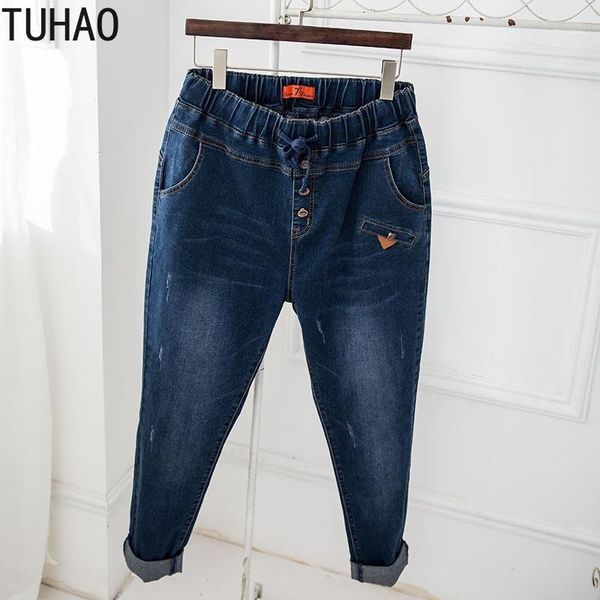 

7xl 6xl 5xl plus size boyfriend jeans for women autumn winter high waist jeans woman cross pants denim femme lz101, Blue