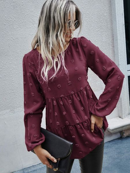 

swiss dot ruffle hem blouse u9q2#, White