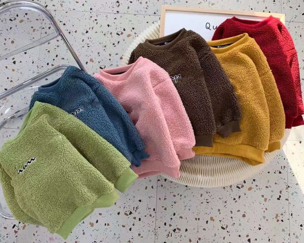 

children's y120705 2020 winter letter new thickened korean long sve solid round neck pullover, Black