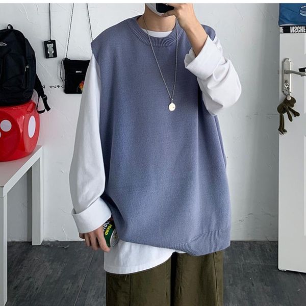 

men's candy color sleeve vest sweaters 2021 autumn winter korean man casual vest knitted sweater women oversized, White;black