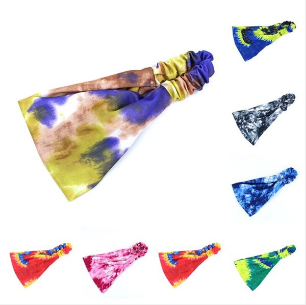 

tie-окрашенные напечатанные моды женщины повязка на голову дамы повседневные виды спорта йога волоска красочные растягивающие головки ленты, Slivery;white