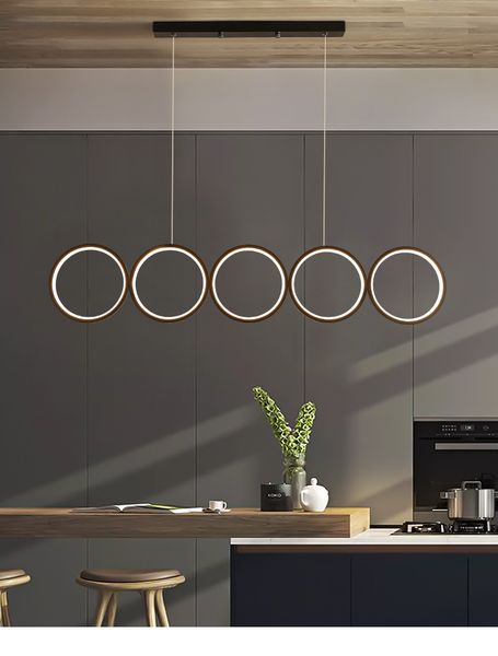 

dining room led chandelier round rings coffee shop bar modern nordic simple hanging light restaurant long black art pendant lamp