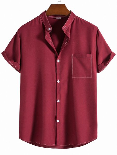 

men stitching patched pocket shirt x7x1#, White;black