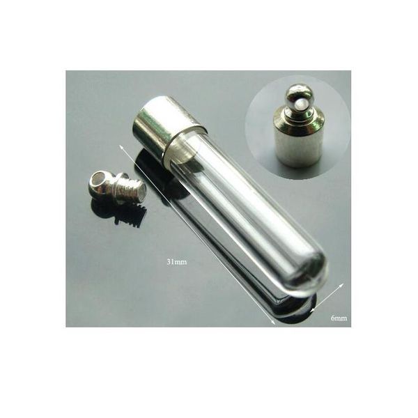 

1piece copper screw cap glass vial pendant miniature wishing bottle clear oil charm name or rice art mini glass bott bbyzsl, Black