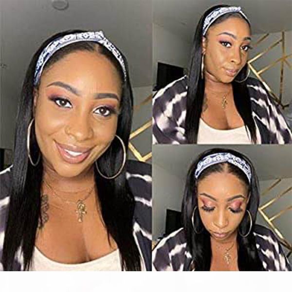 

straight headband scarf wig glueless human hair for african american women affordable headband wig beginner friendly ali bff, Black;brown