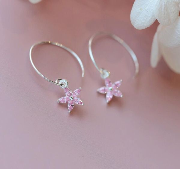 

2020 the new korean style sweet and gentle pink five-petal crystal flower shape for female jewelry earrings, date shopping gift 413, Golden;silver