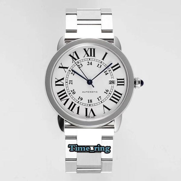 

af version w6701011 white date dial silver steel case japan miyota 9015 automatic movement mens watch silver steel band luxry watches, Slivery;brown